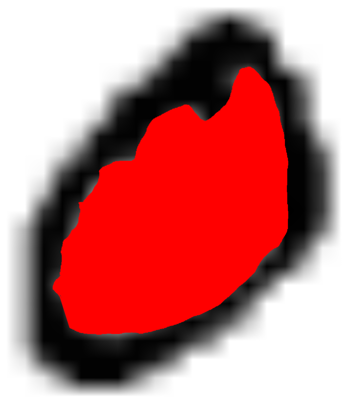 A zero with its enclosed area filled in red