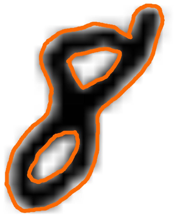 A digit 8 with all three of its contours highlighted in orange