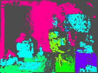 Reprojected SemanticFusion estimate for frame 623, dense and speckled with many small regions